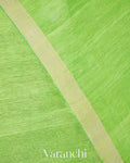 Parrot Green Jamdani Pure Silk Linen Handloom Saree