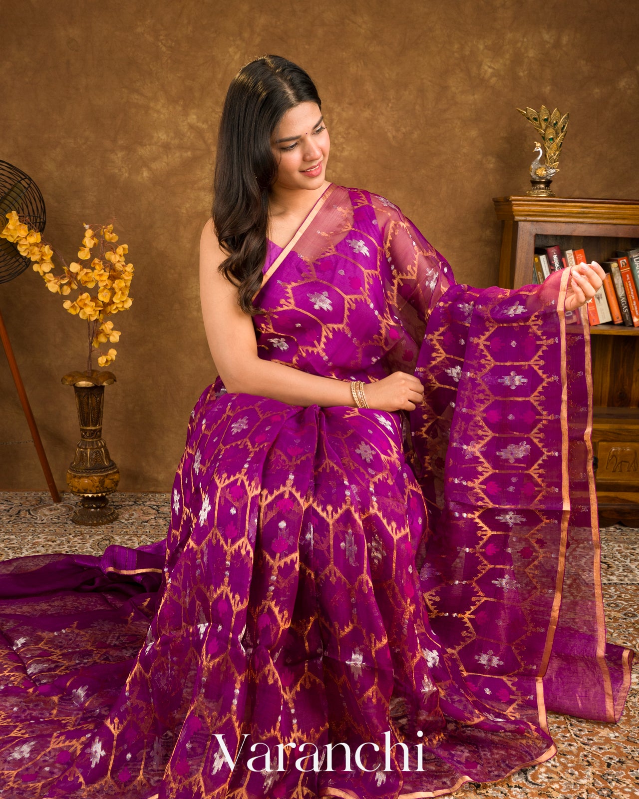 Orchid Purple Dhakai Jamdani Pure Muslin Silk Handloom Saree