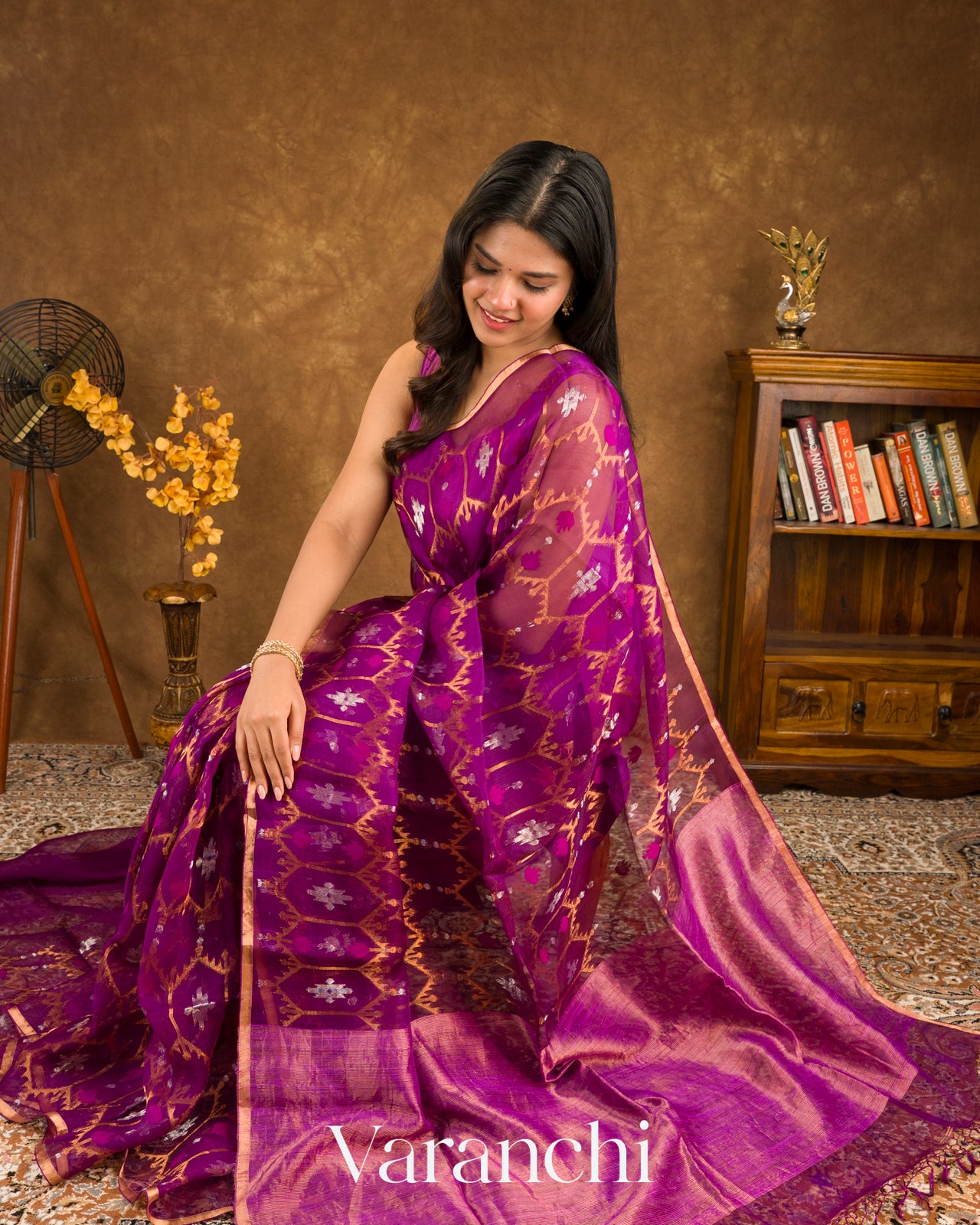Orchid Purple Dhakai Jamdani Pure Muslin Silk Handloom Saree