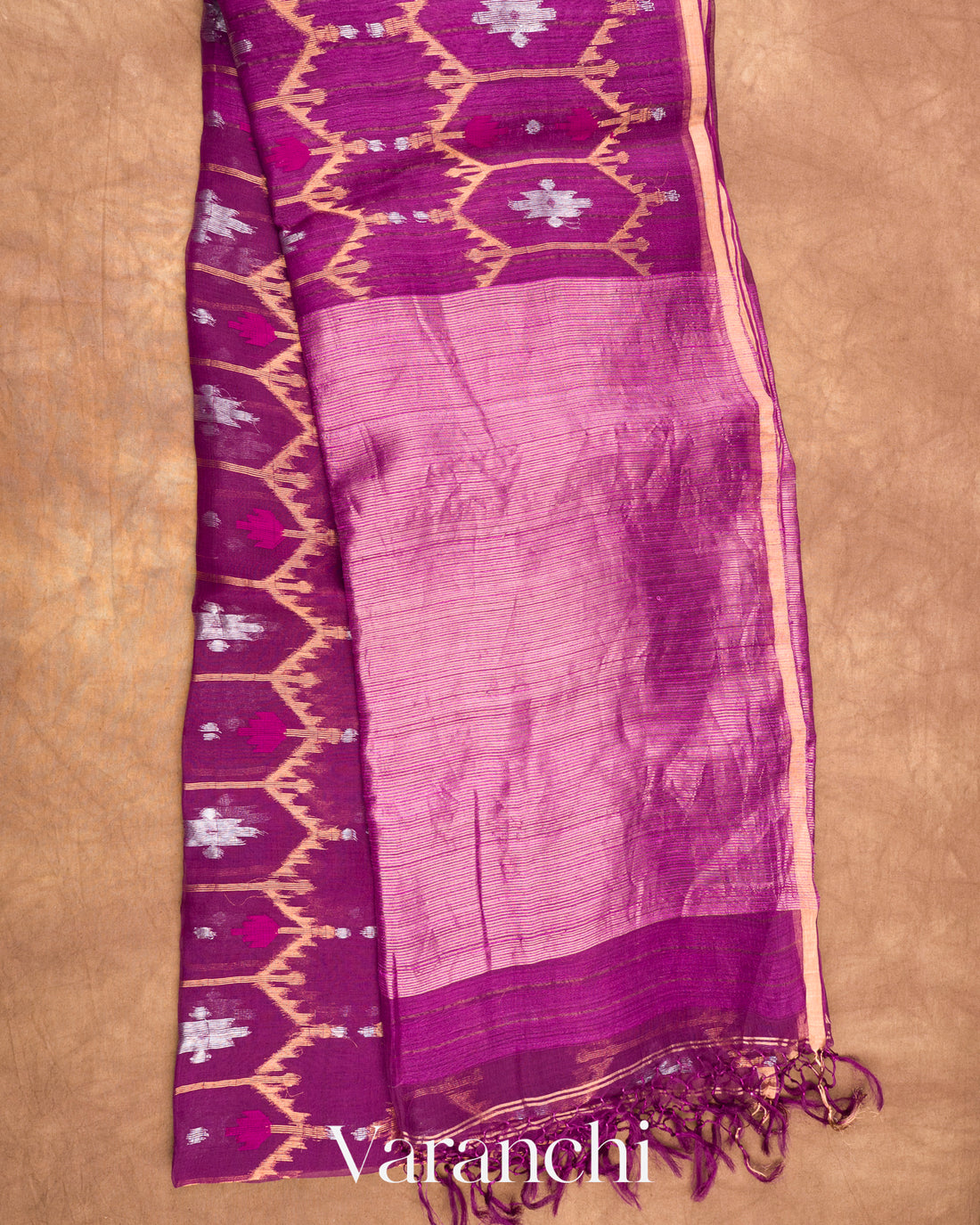 Orchid Purple Dhakai Jamdani Pure Muslin Silk Handloom Saree