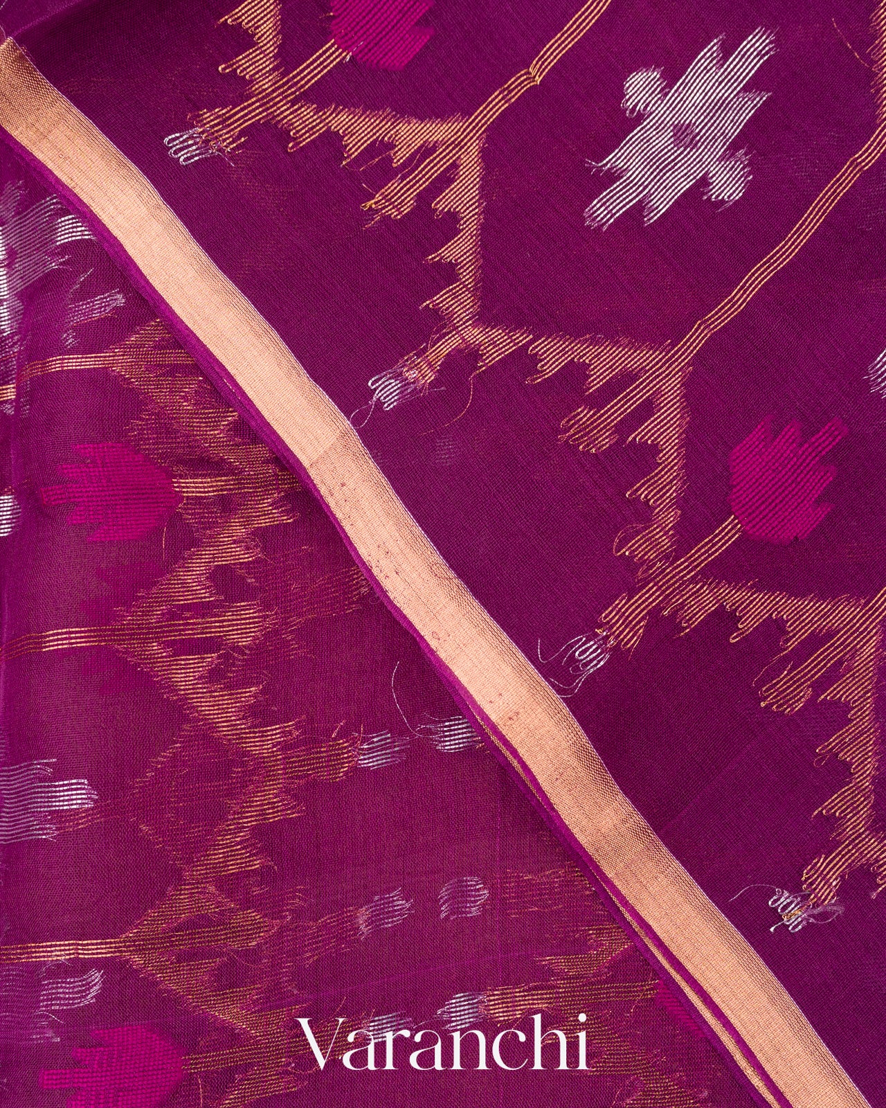 Orchid Purple Dhakai Jamdani Pure Muslin Silk Handloom Saree