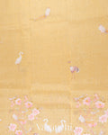 Sandal Yellow Floral Printed Pure Silk Linen Saree