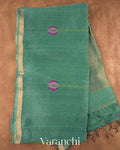 Sea Green Jamdani Pure Silk Linen Handloom Saree 
