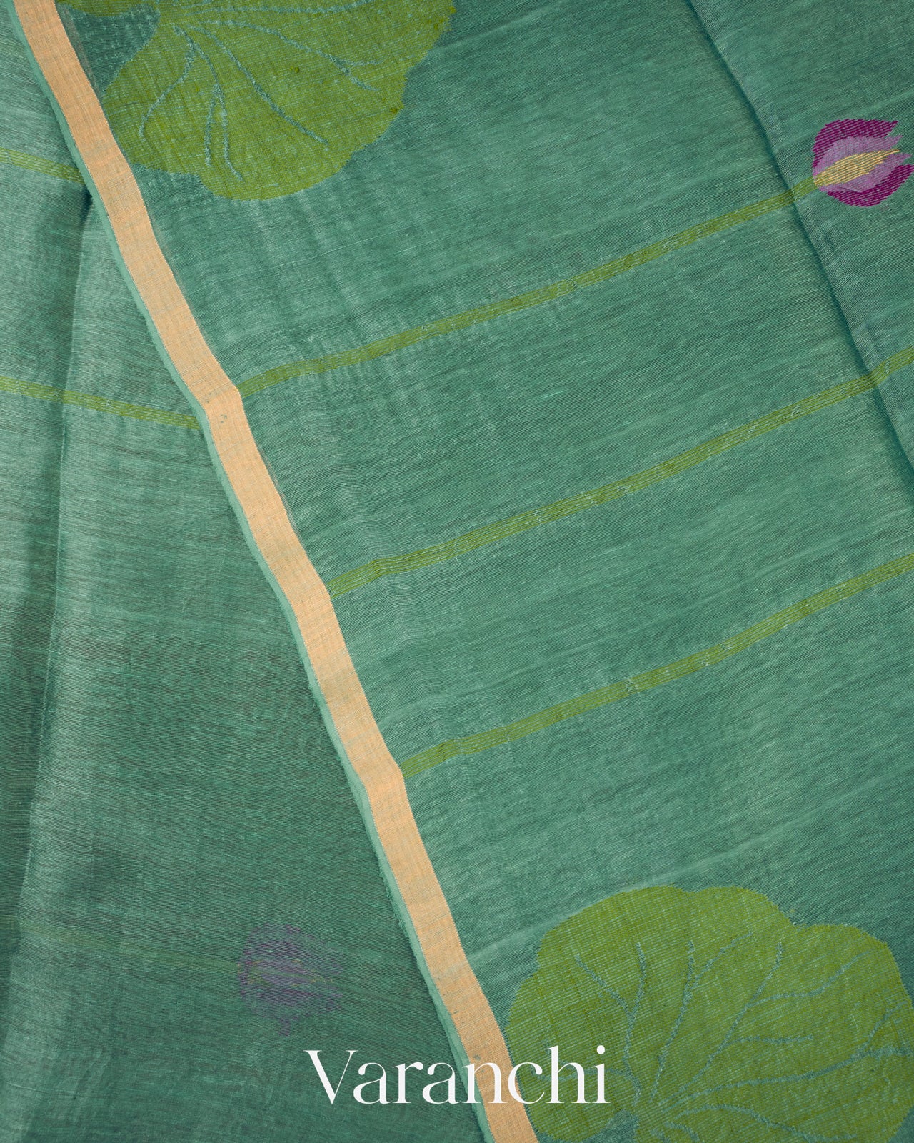 Sea Green Jamdani Pure Silk Linen Handloom Saree 