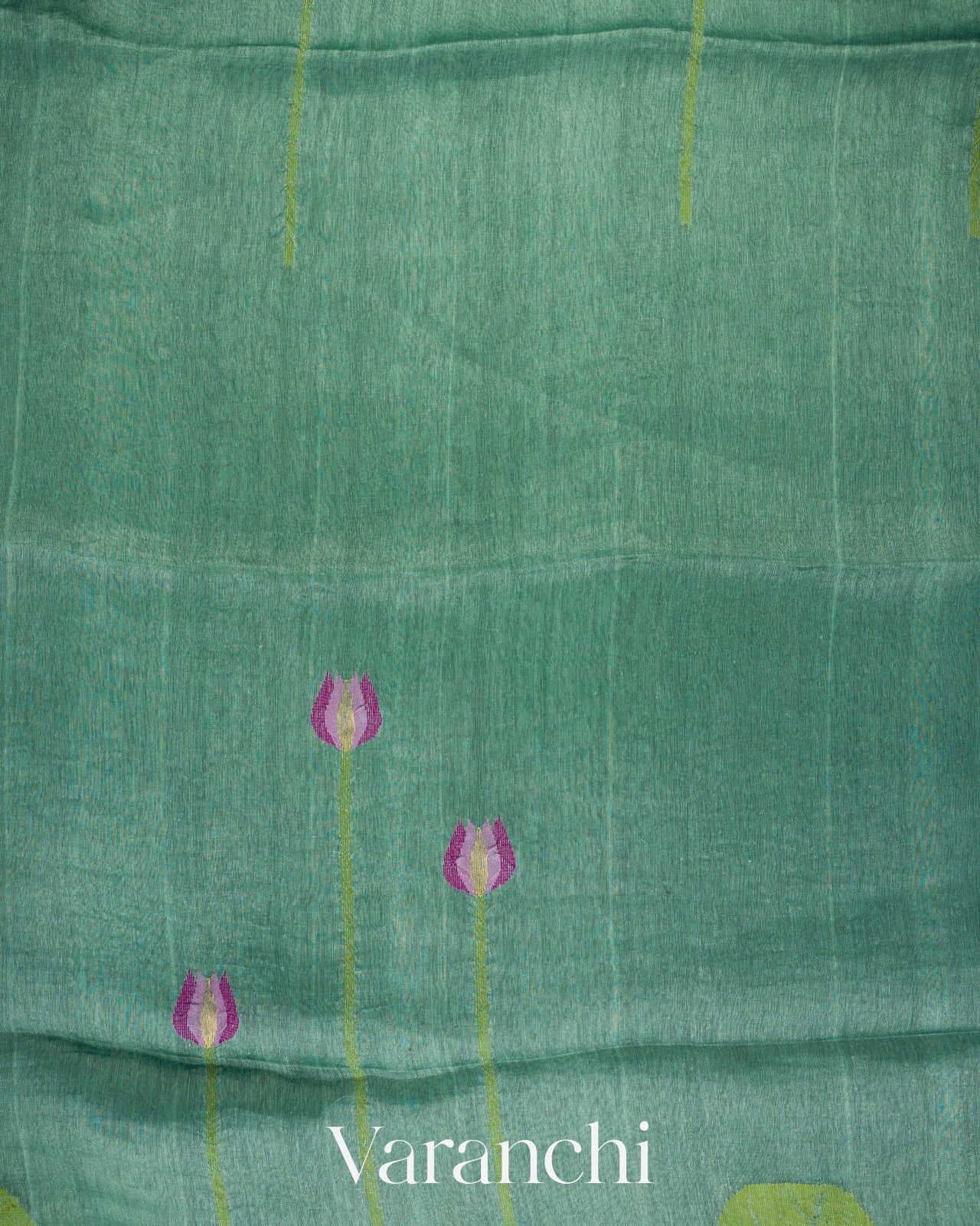 Sea Green Jamdani Pure Silk Linen Handloom Saree 
