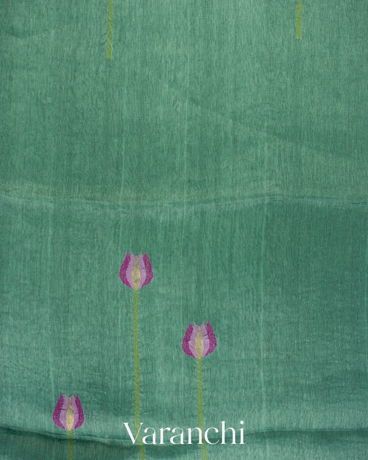 Sea Green Jamdani Pure Silk Linen Handloom Saree 