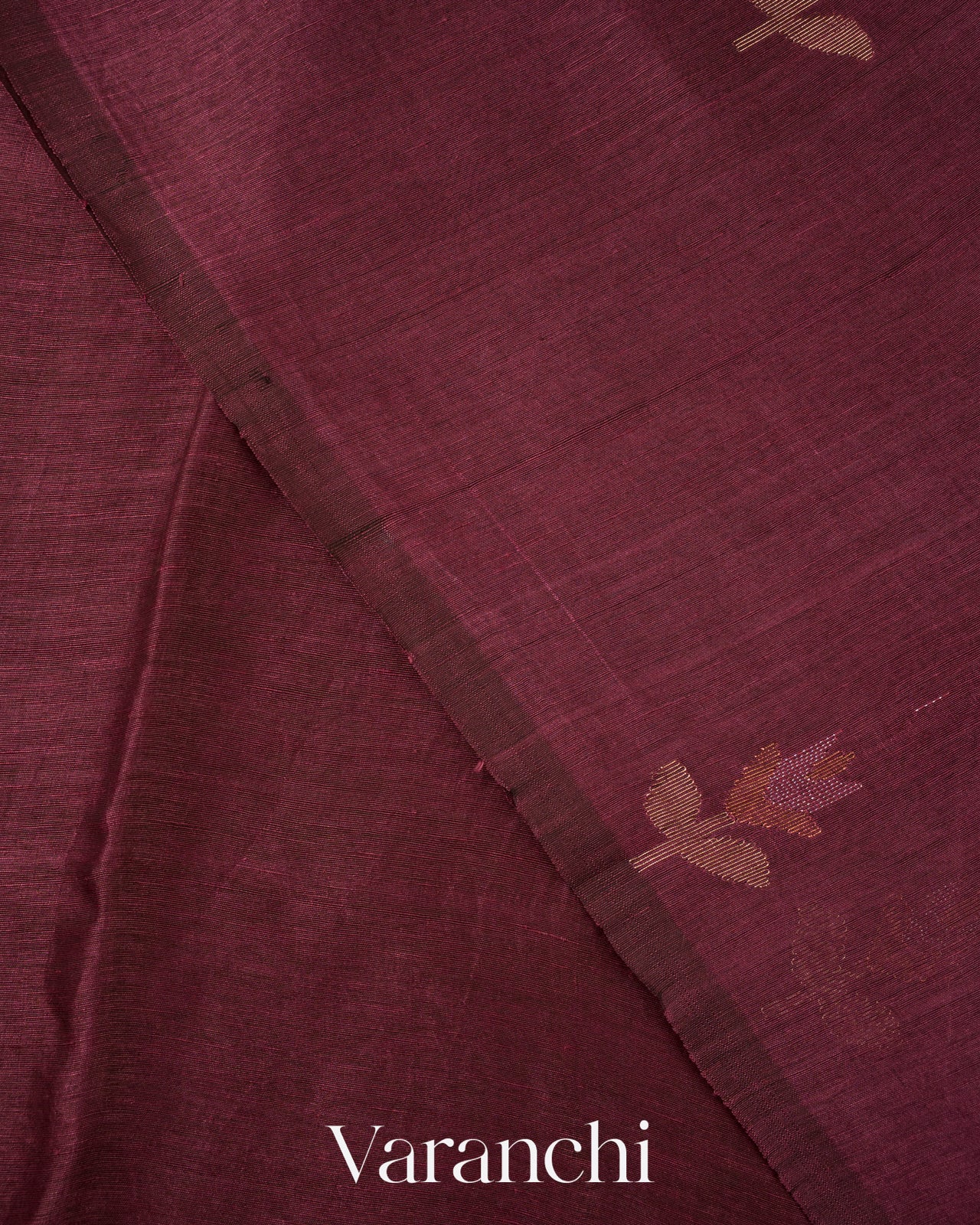 Wine Maroon Jamdani Pure Silk Linen Handloom Saree 