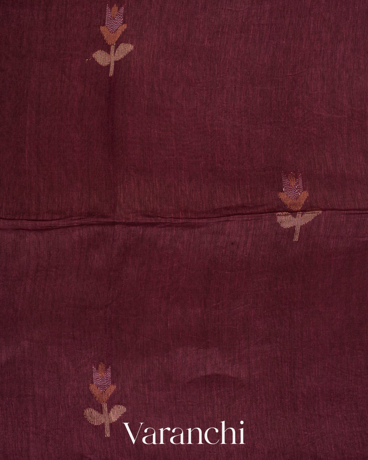 Wine Maroon Jamdani Pure Silk Linen Handloom Saree 