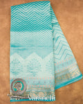 Soft Aqua Green Digital Printed Pure Cotton Tissue Silk Saree
