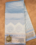 Powder Blue Digital Printed Pure Cotton Tissue Silk Saree