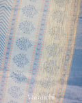 Powder Blue Digital Printed Pure Cotton Tissue Silk Saree