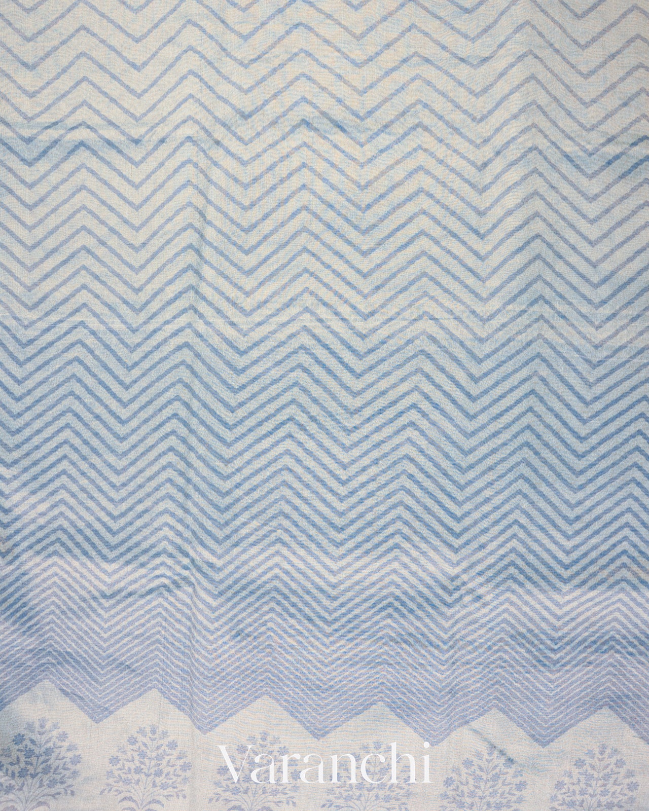 Powder Blue Digital Printed Pure Cotton Tissue Silk Saree