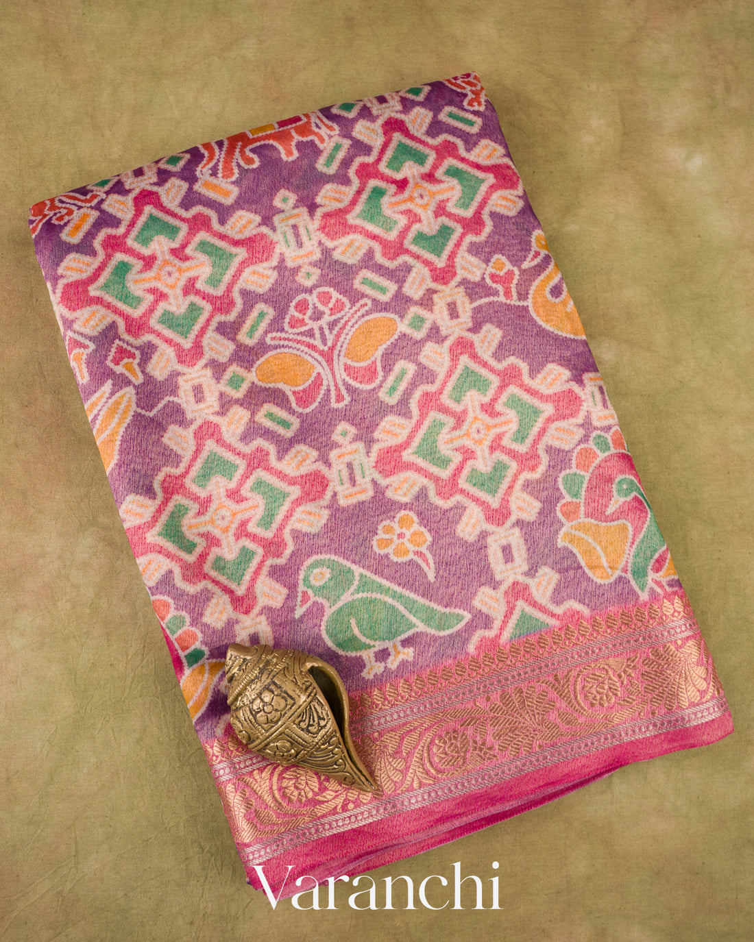 Dusty Purple Patola Printed Pure Silk Cotton Tissue Saree 