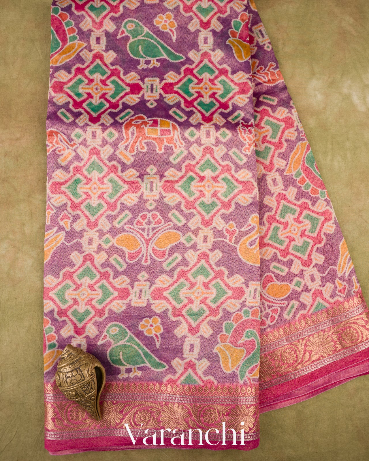 Dusty Purple Patola Printed Pure Silk Cotton Tissue Saree 