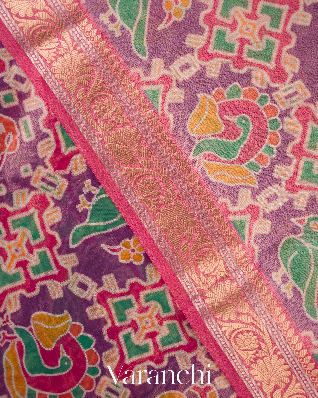 Dusty Purple Patola Printed Pure Silk Cotton Tissue Saree 