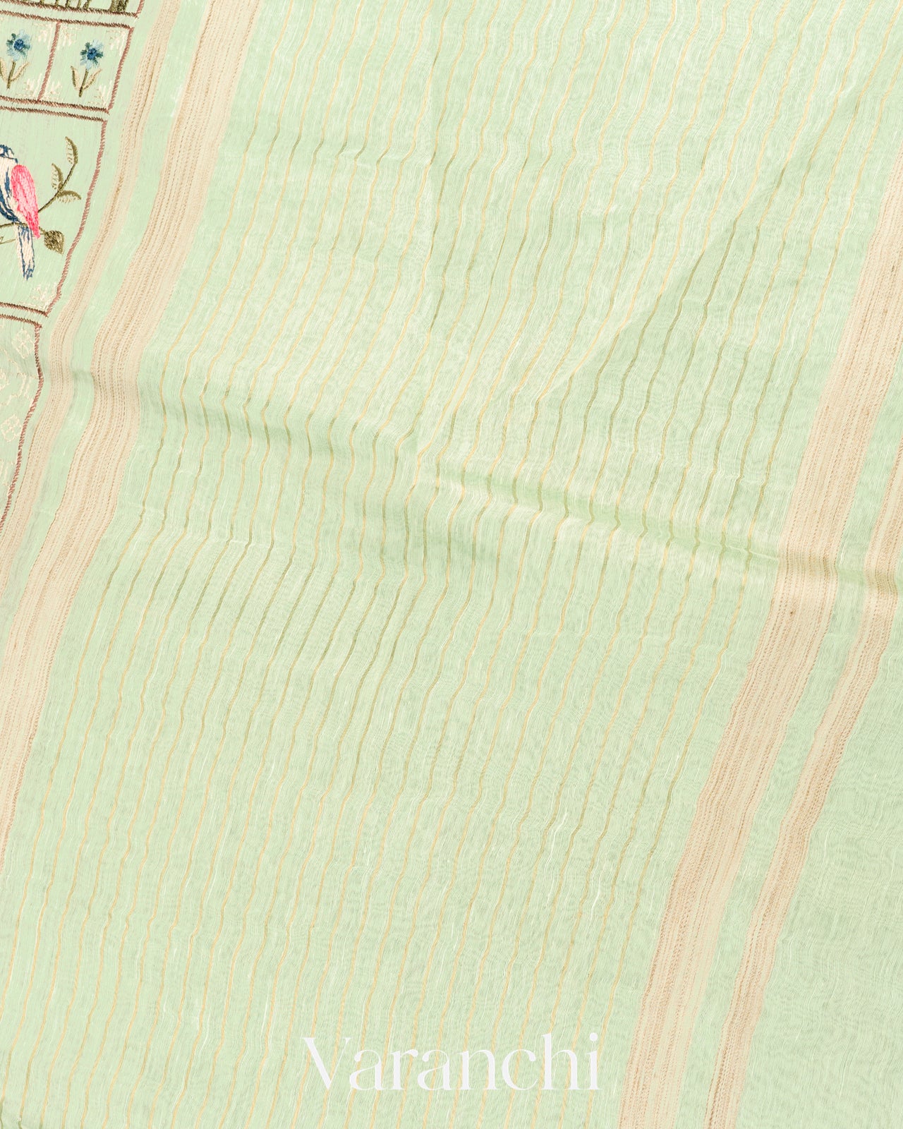Pastel Mint All-Over Embroidered Pure Silk Linen Saree