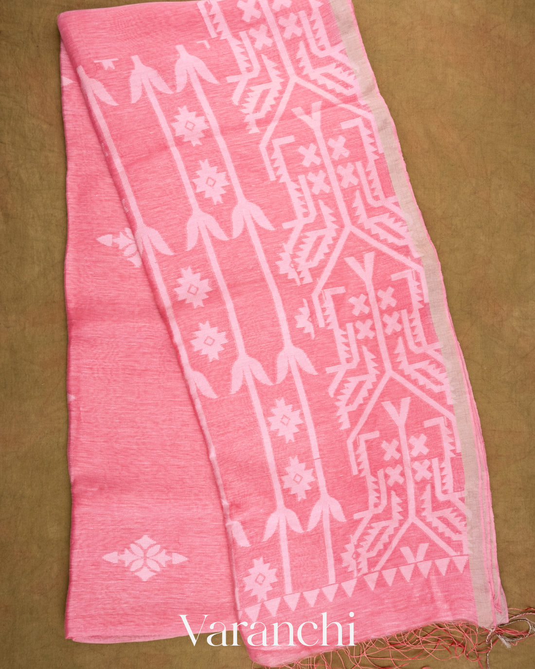 Baby Pink Dhakai Jamdhani Pure Muslin Silk Handloom Saree