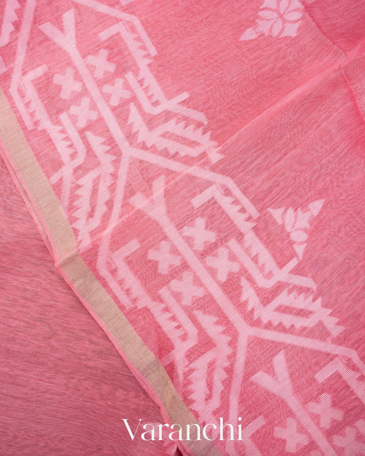 Baby Pink Dhakai Jamdhani Pure Muslin Silk Handloom Saree
