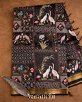 Black All-Over Embroidered Pure Silk Linen Saree