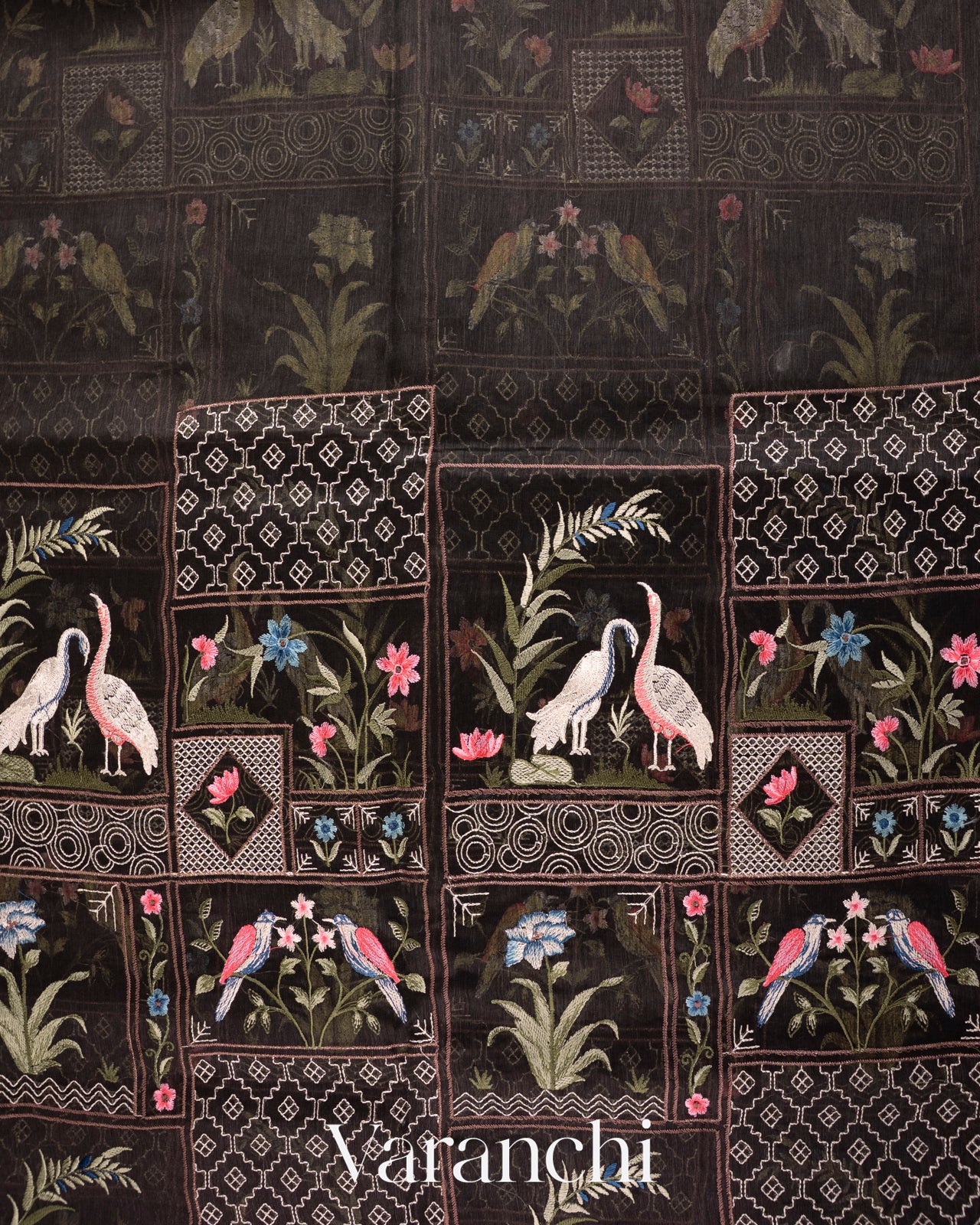 Black All-Over Embroidered Pure Silk Linen Saree