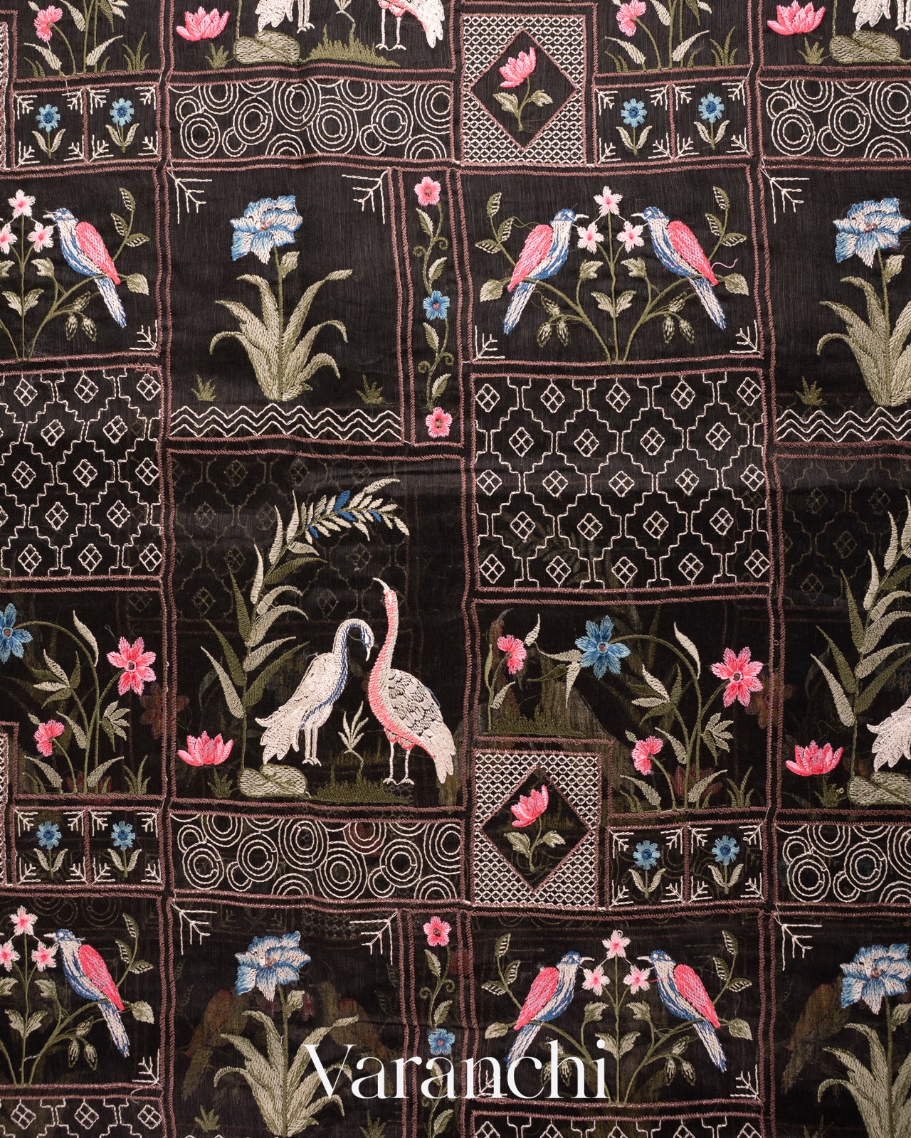 Black All-Over Embroidered Pure Silk Linen Saree