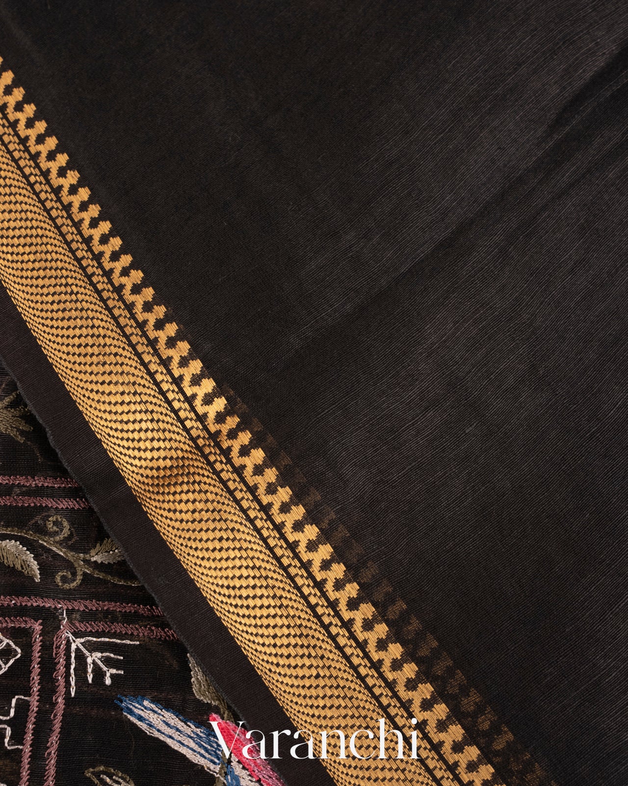 Black All-Over Embroidered Pure Silk Linen Saree