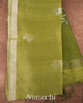 Elachi Green Jamdani Pure Silk Linen Handloom Saree