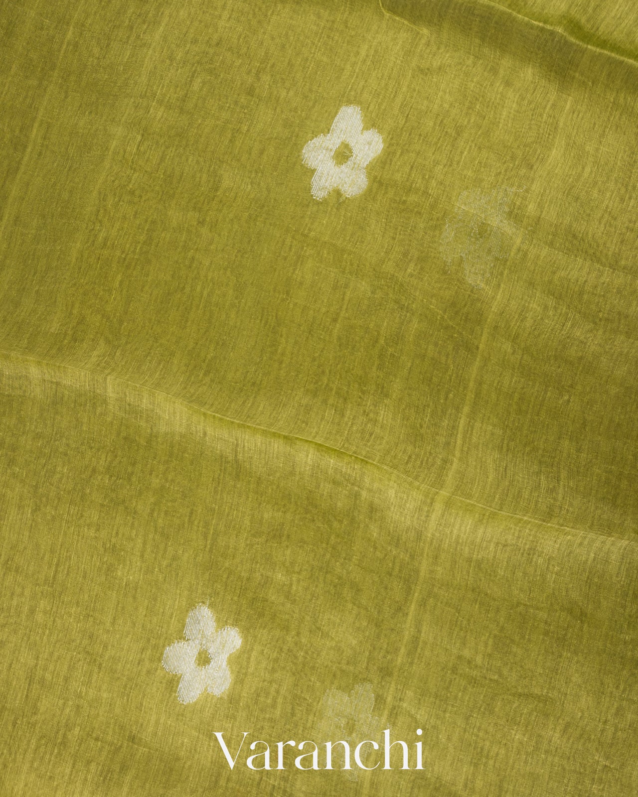 Elachi Green Jamdani Pure Silk Linen Handloom Saree