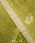 Elachi Green Jamdani Pure Silk Linen Handloom Saree