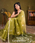 Elachi Green Jamdani Pure Silk Linen Handloom Saree