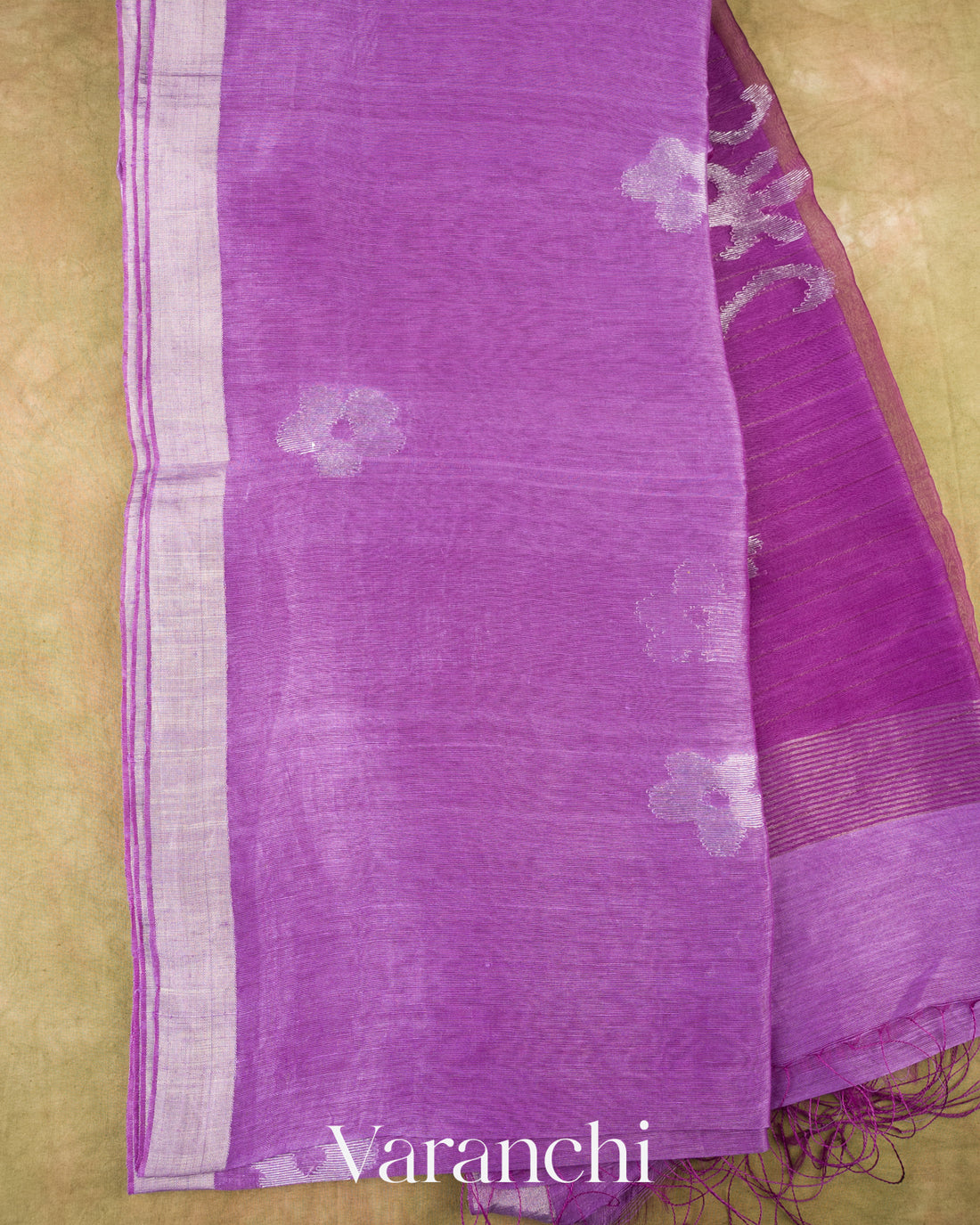Lavender Mauve Jamdani Pure Silk Linen Handloom Saree