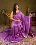 Lavender Mauve Jamdani Pure Silk Linen Handloom Saree