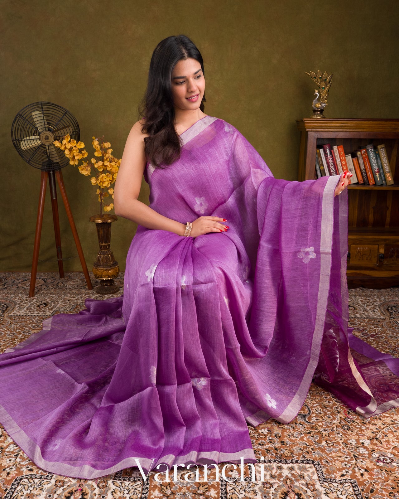 Lavender Mauve Jamdani Pure Silk Linen Handloom Saree