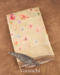 Light Beige Floral Printed Pure Silk Linen Saree