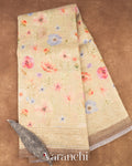Light Beige Floral Printed Pure Silk Linen Saree