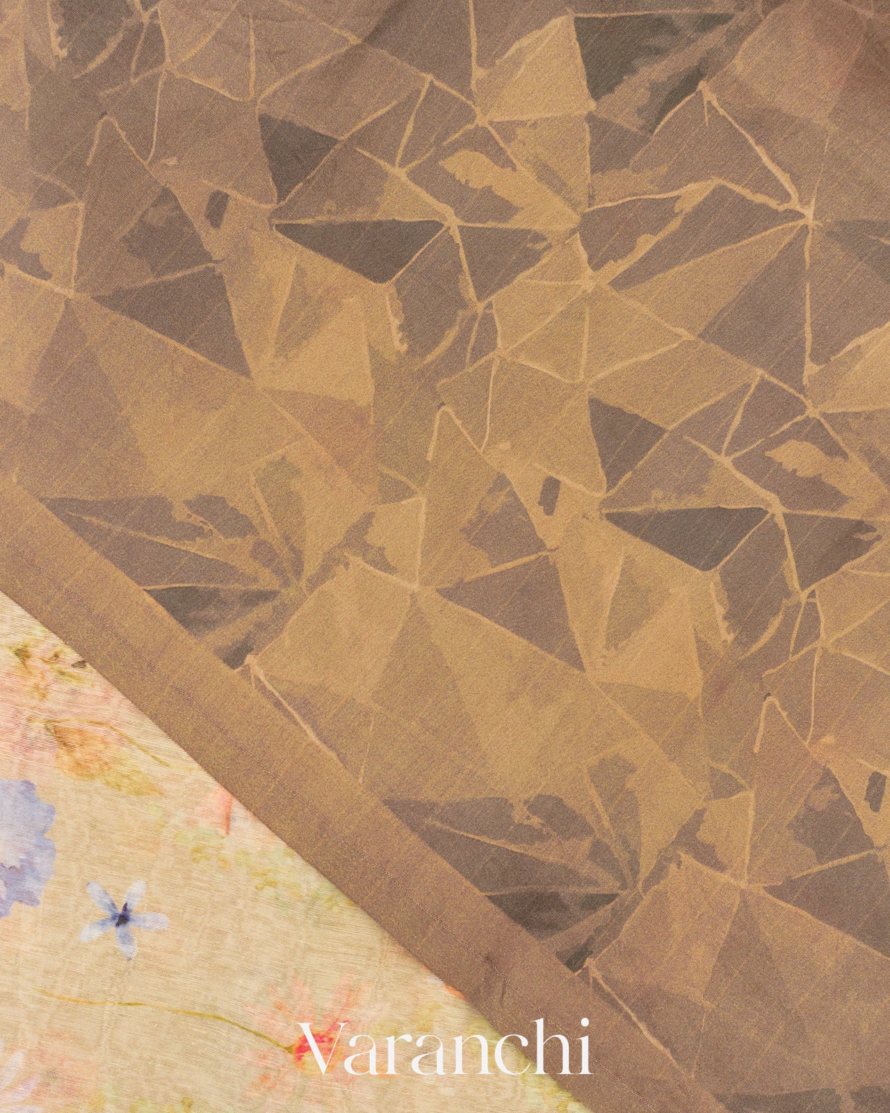 Light Beige Floral Printed Pure Silk Linen Saree