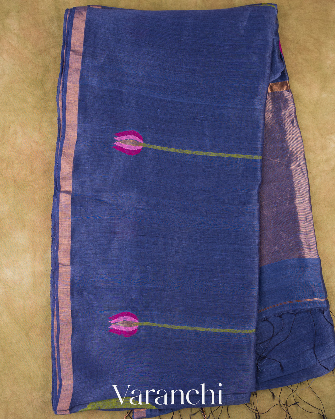 Violet Jamdani Pure Silk Linen Handloom Saree