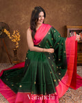 Deep Green Pure Soft Silk Handloom Saree