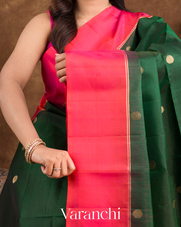 Deep Green Pure Soft Silk Handloom Saree