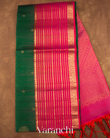 Bottle Green Pure Soft Silk Handloom Saree