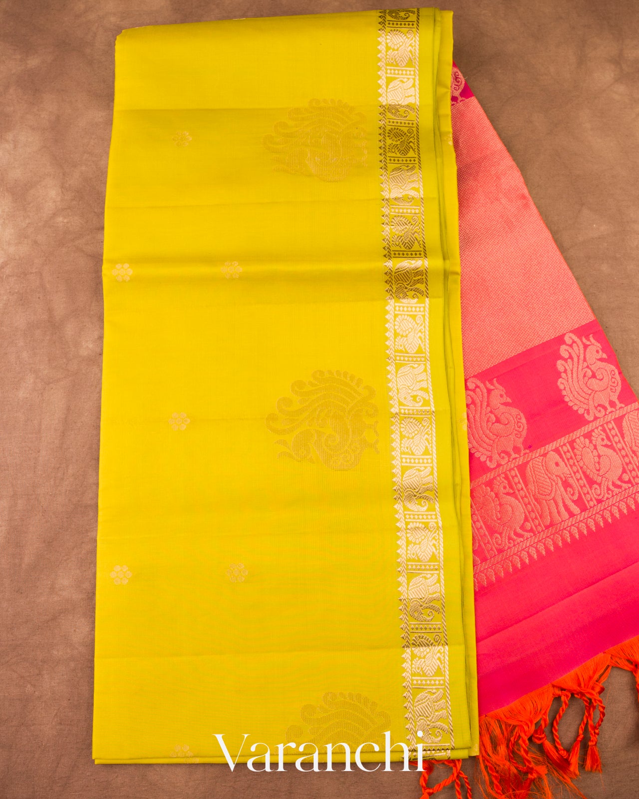 Lime Yellow-Green Pure Soft Silk Handloom Saree