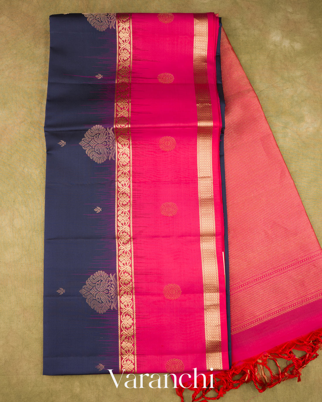 Navy Blue Pure Soft Silk Handloom Saree