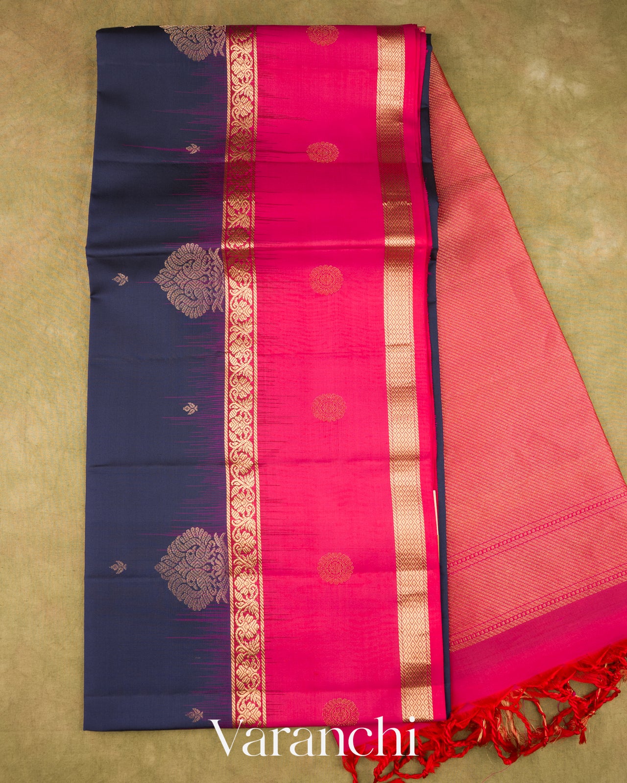 Navy Blue Pure Soft Silk Handloom Saree
