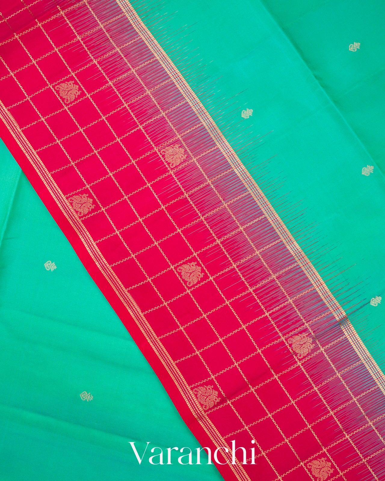 Turquoise Pure Soft Silk Handloom Saree