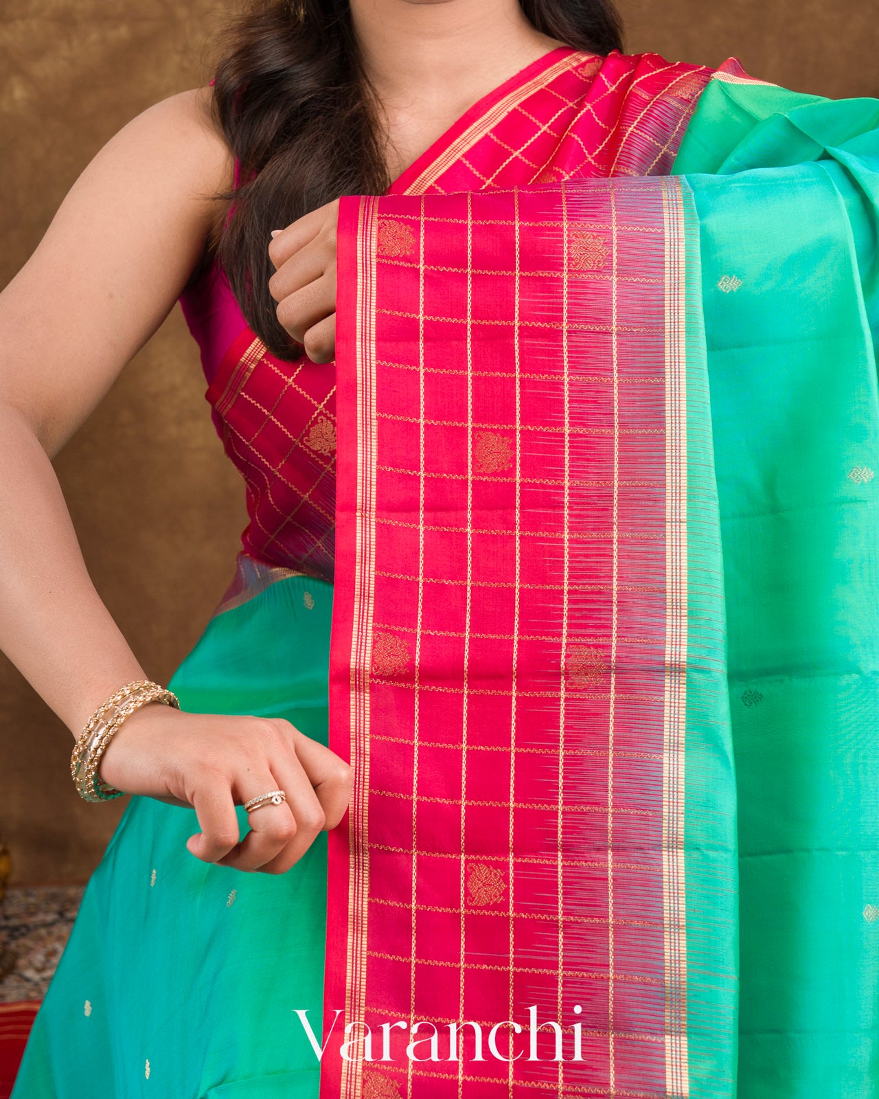 Turquoise Pure Soft Silk Handloom Saree
