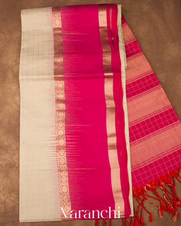 Ivory Pure Soft Silk Handloom Saree