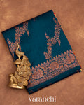 Deep Teal Blue Lehariya Pure Raw Silk Handloom Saree