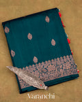 Dark Peacock Blue Pure Raw Silk Handloom Saree