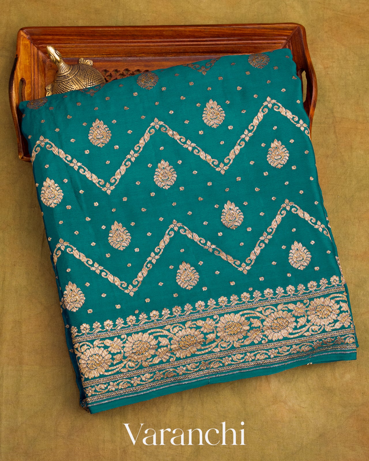 Turquoise Blue Pure Crepe Silk Handloom Saree