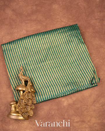Bottle Green Pure Tussar Silk with Tissue Stripes Handloom Saree